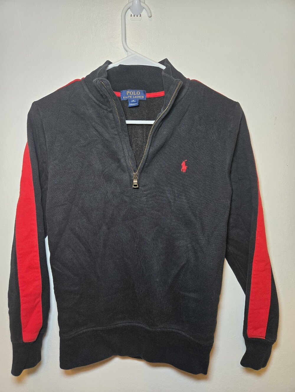Polo Ralph Lauren Boys 1/4 Zip Mock Neck Sweatshirt Black/Red M 323580330